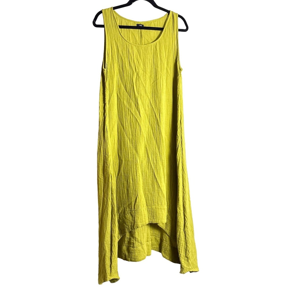 Tulip Cotton Gauze Maxi Dress Womens Sz S Chartreuse Sleeveless Scoopneck OverSz